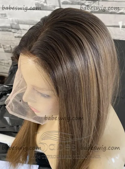 Soft Long Straight Balayage 100% Human Hair 13*6 Lace Front Wigs for White Women Lace Front Wig Bleached Knots-BabesWIG