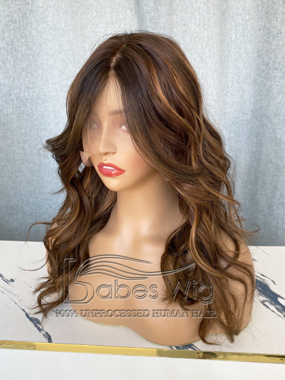 9*9 Cap silk top topper Custom balayage human hair Topper with Wavy Hair 