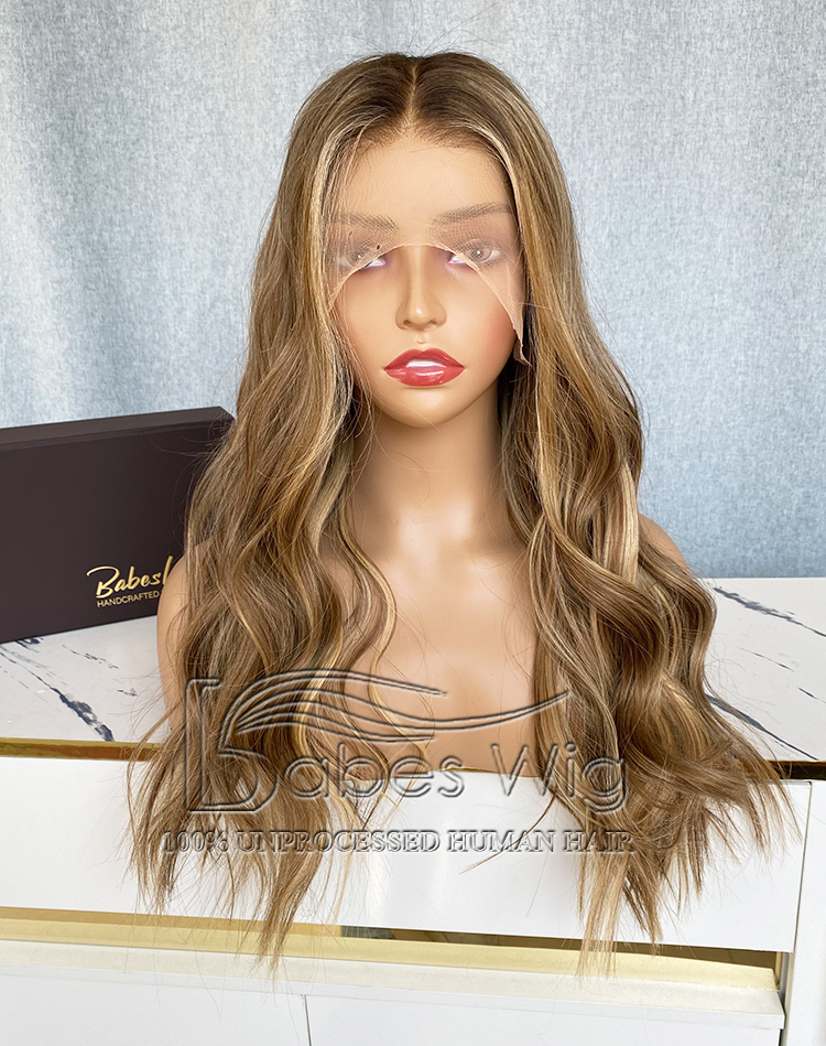 Long Brown Balayage Lace Front Human Hair Wig 13x6 | Virgin Hair Wave Wig with Natural Hairline