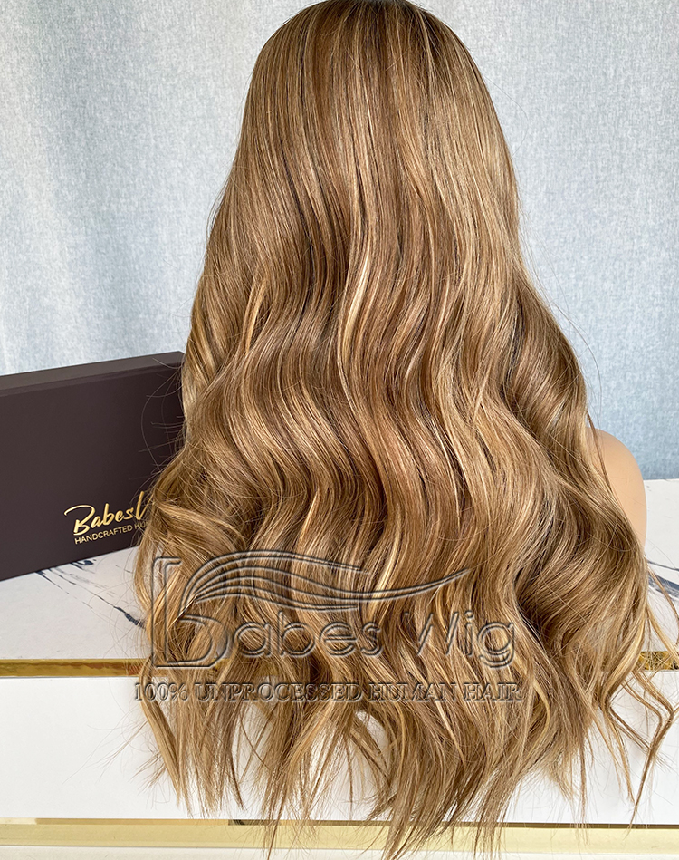 Long Brown Balayage Lace Front Human Hair Wig 13x6 | Virgin Hair Wave Wig with Natural Hairline