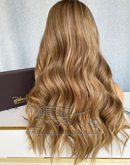 Long Brown Balayage Lace Front Human Hair Wig 13x6 | Virgin Hair Wave Wig with Natural Hairline