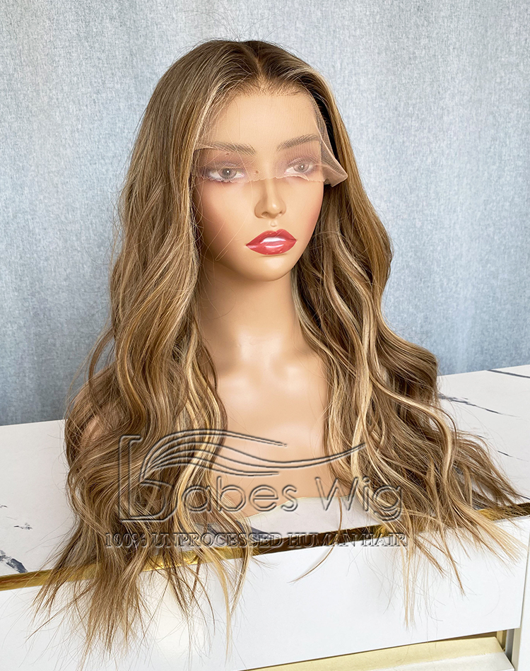 Long Brown Balayage Lace Front Human Hair Wig 13x6 | Virgin Hair Wave Wig with Natural Hairline