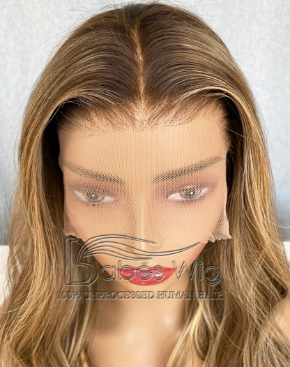 Long Brown Balayage Lace Front Human Hair Wig 13x6 | Virgin Hair Wave Wig with Natural Hairline