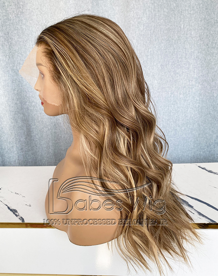 Long Brown Balayage Lace Front Human Hair Wig 13x6 | Virgin Hair Wave Wig with Natural Hairline
