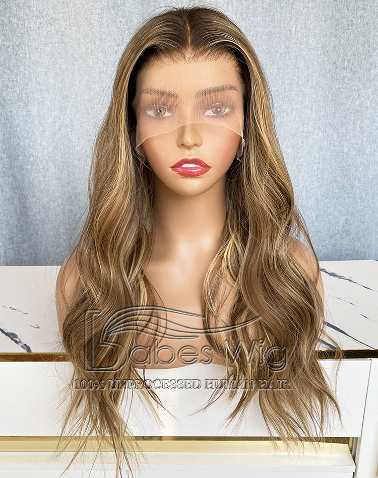 Long Brown Balayage Lace Front Human Hair Wig 13x6 | Virgin Hair Wave Wig with Natural Hairline