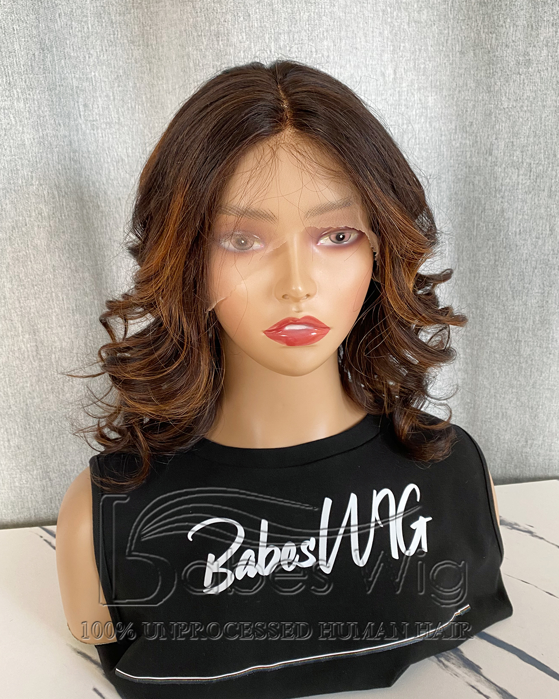 Remy Human Hair Lace Front Wig Dark Brown with Warm Auburn Balayage Glueless Lace Front Wigs for Women