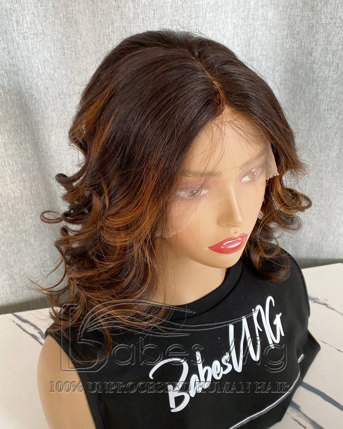 Remy Human Hair Lace Front Wig Dark Brown with Warm Auburn Balayage Glueless Lace Front Wigs for Women