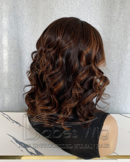 Remy Human Hair Lace Front Wig Dark Brown with Warm Auburn Balayage Glueless Lace Front Wigs for Women