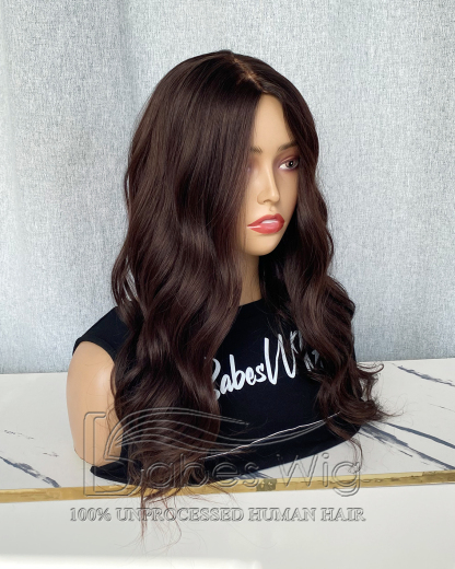  Remy Human Hair 9*9 Cap Silk Top Human Hair Topper Silk Base Toppers Medium Warm Brown Wavy HairPiece  