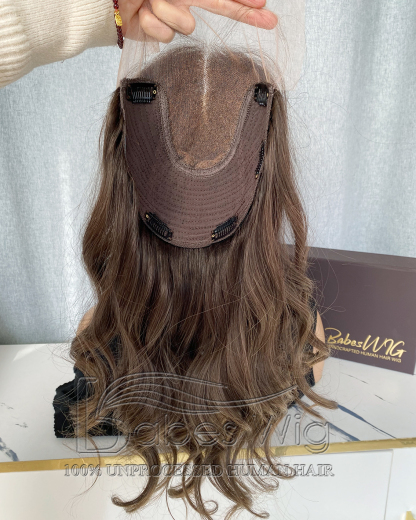 8x8 Lace Front Human Hair Topper Brown Wavy Human Hair Wig Lace Top Toppers for Thinning Hair
