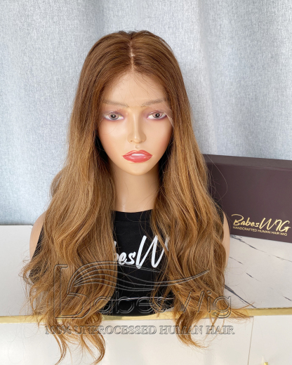 Ombre Brown Human Hair Wig | 100% Human Hair Lace Front Wig | Dark Root to Light Brown Ombre Wig