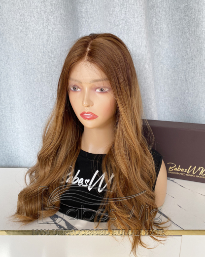 Ombre Brown Human Hair Wig | 100% Human Hair Lace Front Wig | Dark Root to Light Brown Ombre Wig