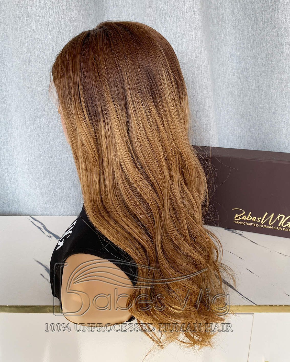 Ombre Brown Human Hair Wig | 100% Human Hair Lace Front Wig | Dark Root to Light Brown Ombre Wig