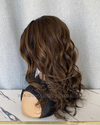 Soft Glueless 100% Real Human Hair  Balayage Wavy Wig silk top Lace Front Human Hair Wigs for White Women