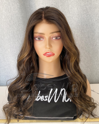 Soft Glueless 100% Real Human Hair  Balayage Wavy Wig silk top Lace Front Human Hair Wigs for White Women
