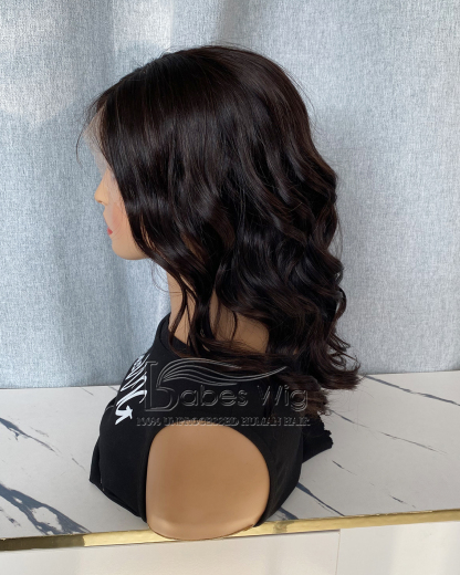 Darkest Brown Wavy 11*6 Silk Top Human hair Lace Front Wigs for Women