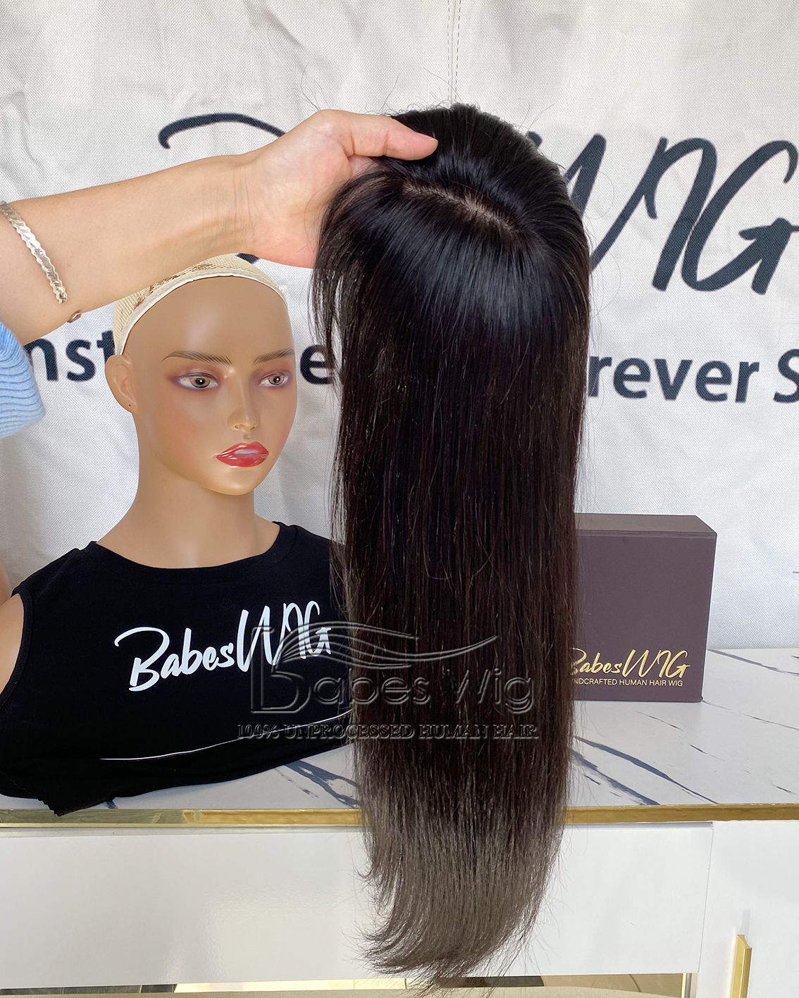 Natural Black Straight 9*9 Cap Human Hair Silk Top Topper with layered fringe Hairpieces