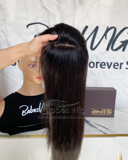 Natural Black Straight 9*9 Cap Human Hair Silk Top Topper with layered fringe Hairpieces