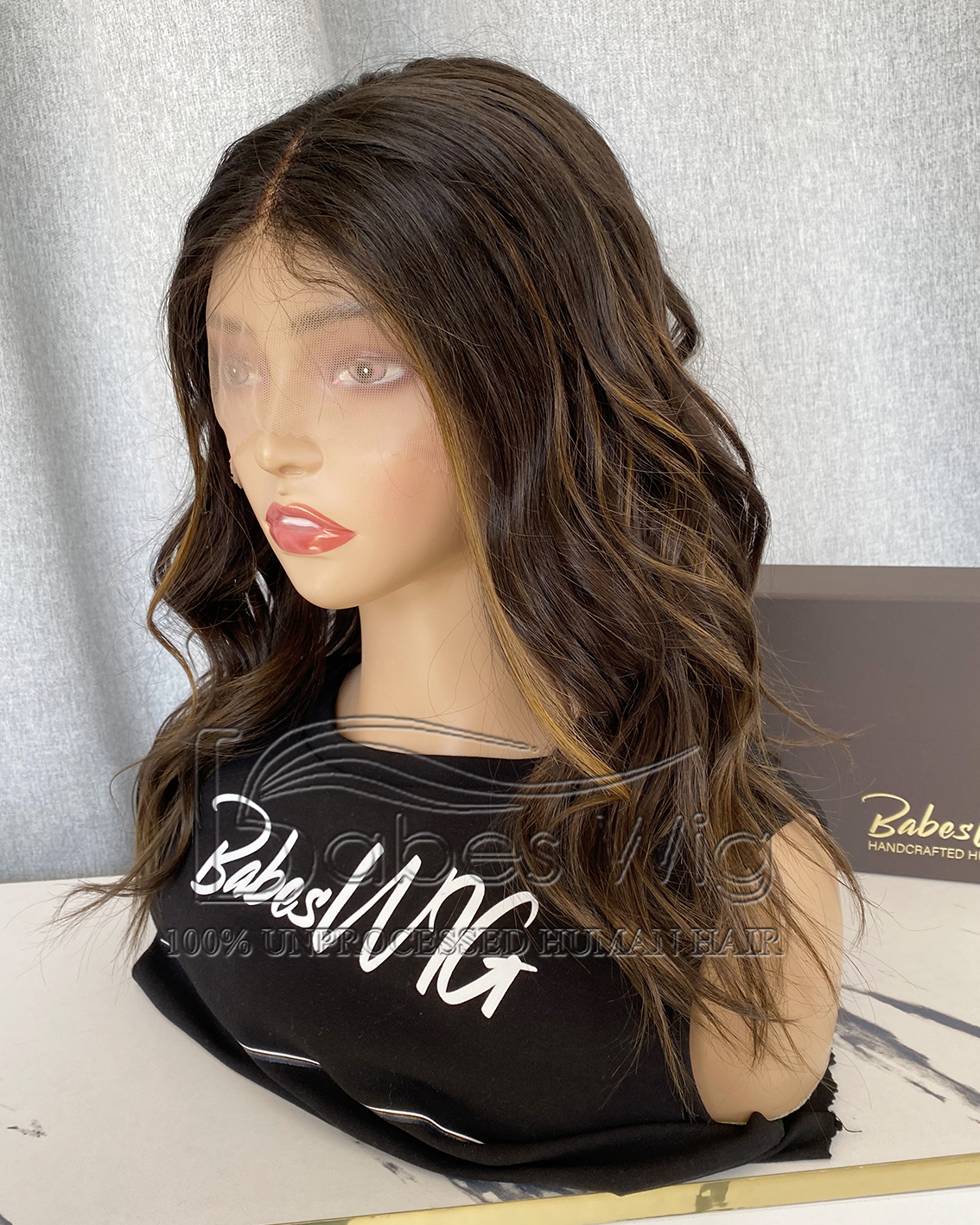  100% Real Human Hair  Balayage Wavy Wig 13*6 lace front wig  / silk top Lace Front Human Hair Wigs for Women