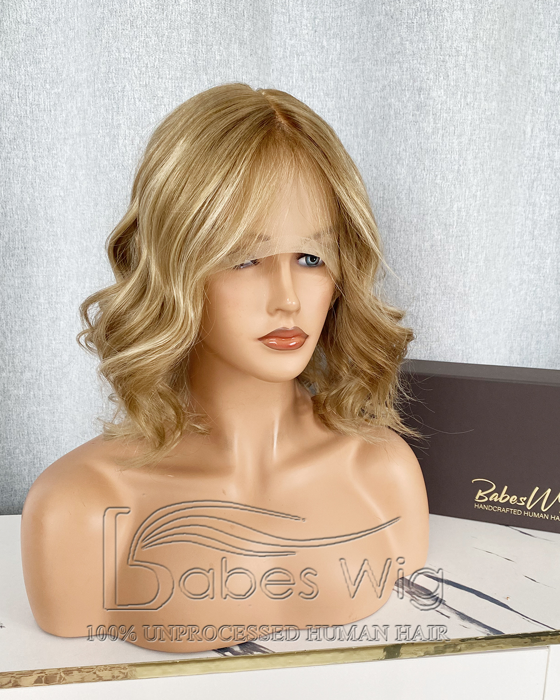 Balayage Short Blonde BOB Wigs Glueless Human Hair Wigs For White Women
