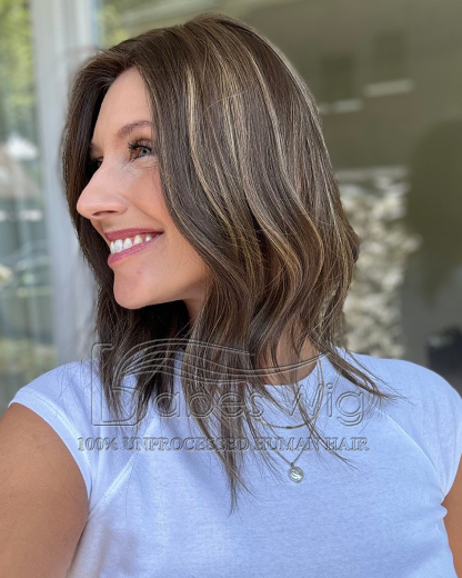  Beautiful Soft Wavy hair Topper 9*9 Silk Top Human Hair Topper ash brown base withhighlights