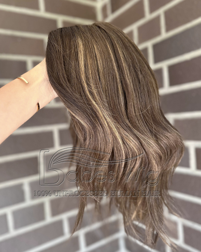  Beautiful Soft Wavy hair Topper 9*9 Silk Top Human Hair Topper ash brown base withhighlights
