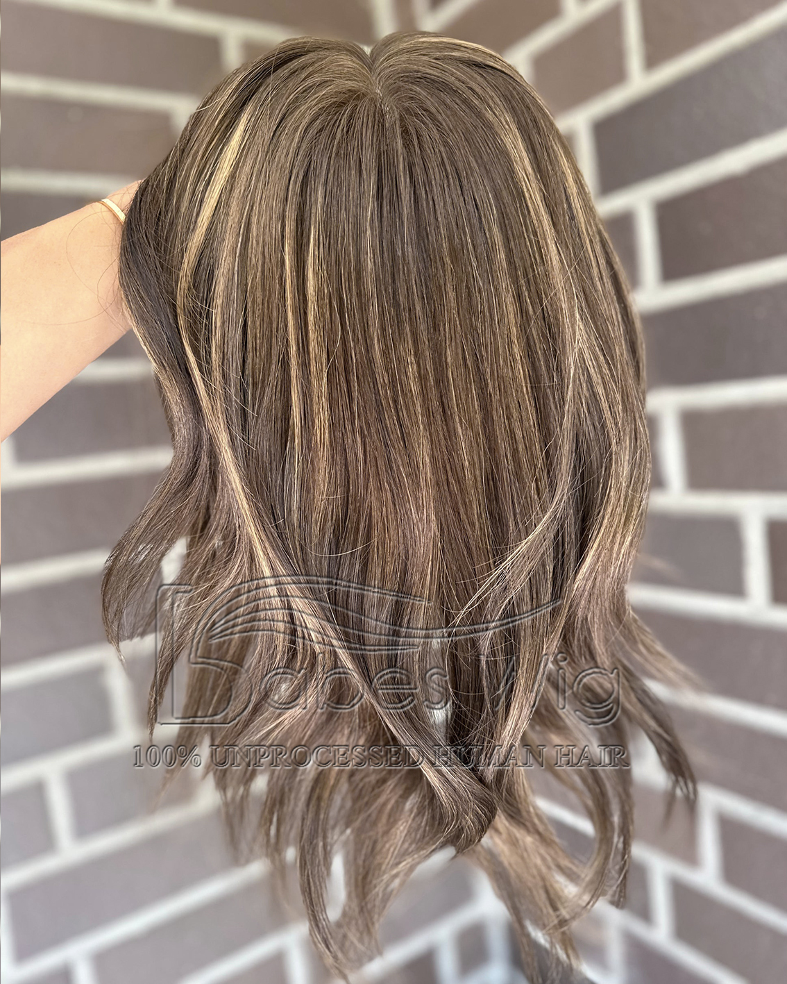  Beautiful Soft Wavy hair Topper 9*9 Silk Top Human Hair Topper ash brown base withhighlights