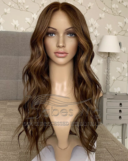 Glueless Human Hair Lace Fornt Wig Wavy 13*6 Lace  Wigs With highlights Color