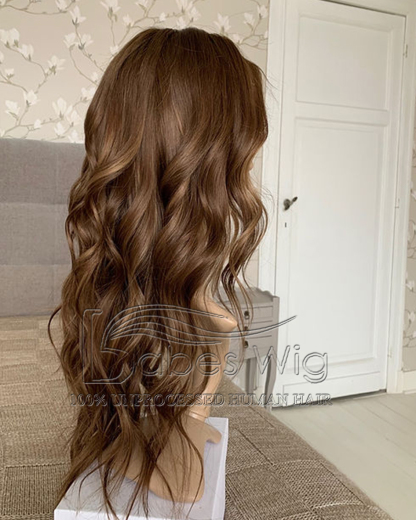 Glueless Human Hair Lace Fornt Wig Wavy 13*6 Lace  Wigs With highlights Color