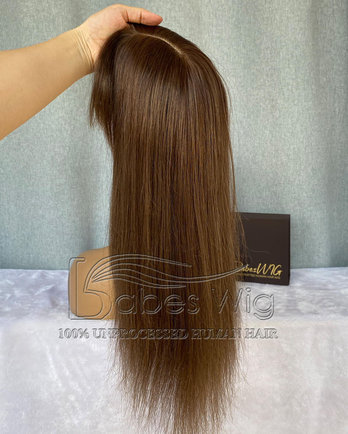 Straight Brown 5*6 Silk Top Toppers With Bangs,Human Hair Topper with Bang for Women Crown Hair Toupee Hairpiece