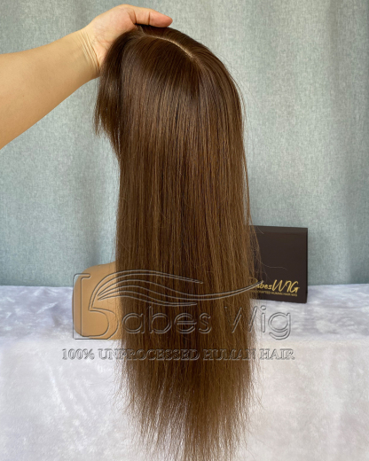 Straight Brown 5*6 Silk Top Toppers With Bangs,Human Hair Topper with Bang for Women Crown Hair Toupee Hairpiece