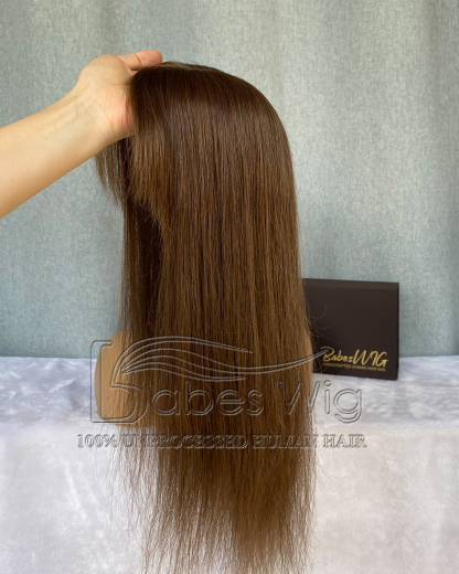 Straight Brown 5*6 Silk Top Toppers With Bangs,Human Hair Topper with Bang for Women Crown Hair Toupee Hairpiece