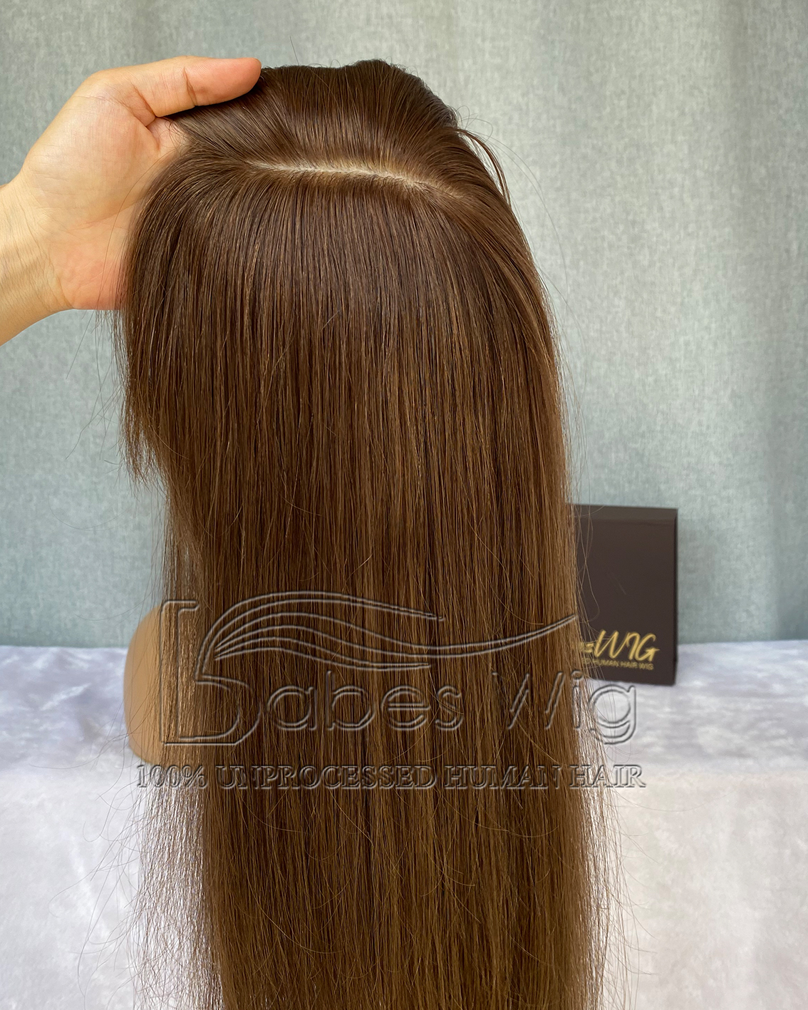 Straight Brown 5*6 Silk Top Toppers With Bangs,Human Hair Topper with Bang for Women Crown Hair Toupee Hairpiece