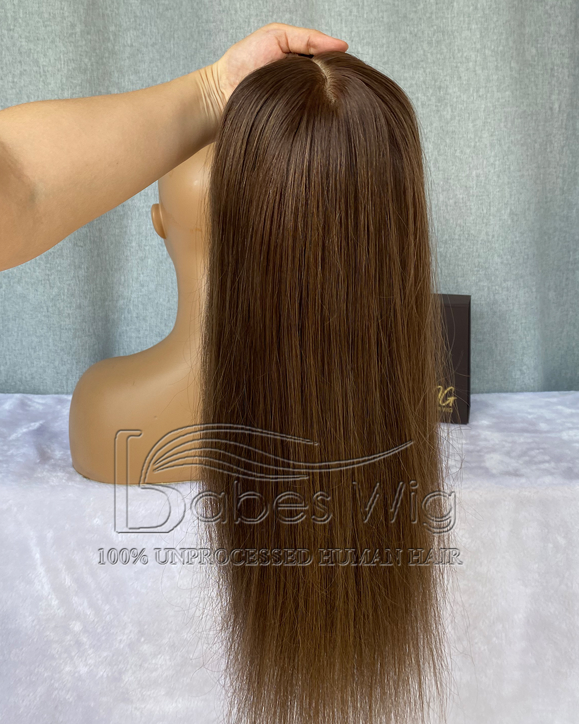 Straight Brown 5*6 Silk Top Toppers With Bangs,Human Hair Topper with Bang for Women Crown Hair Toupee Hairpiece