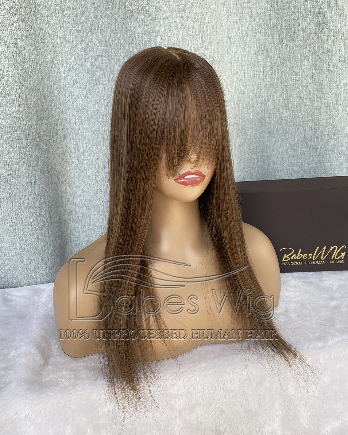 Straight Brown 5*6 Silk Top Toppers With Bangs,Human Hair Topper with Bang for Women Crown Hair Toupee Hairpiece