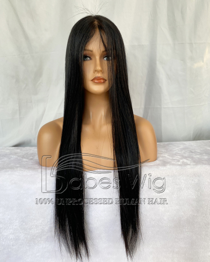 Jet Black Straight Longe Chinese Virgin Hair Human hair 13*6 Lace Front Wig Pre-cut the lace