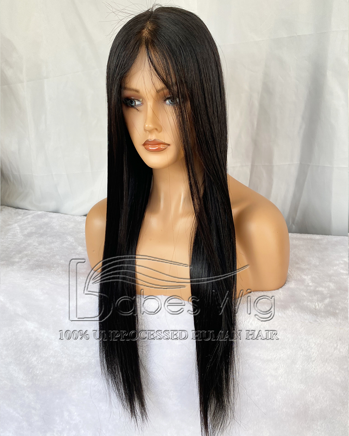 Jet Black Straight Longe Chinese Virgin Hair Human hair 13*6 Lace Front Wig Pre-cut the lace