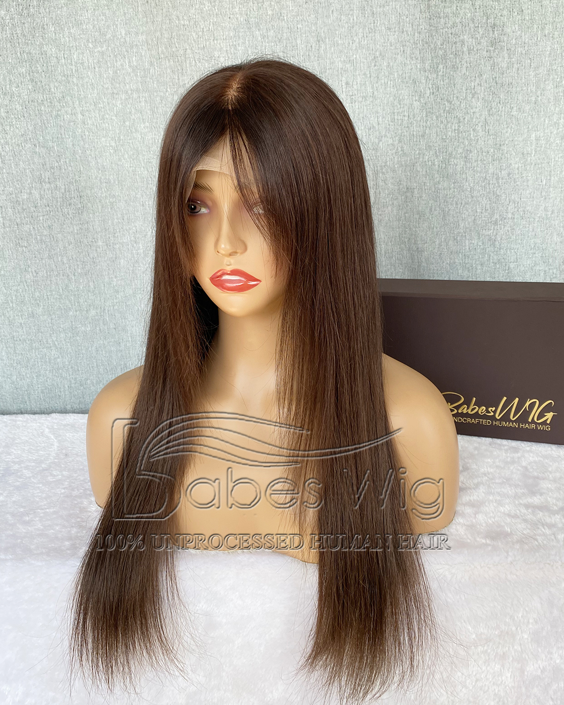 [Copy]Glueles Chemo Wigs 100% Human Hair Brown Hair Color Full Wig with Bangs Lace Top Wig for White Women Free Shipping