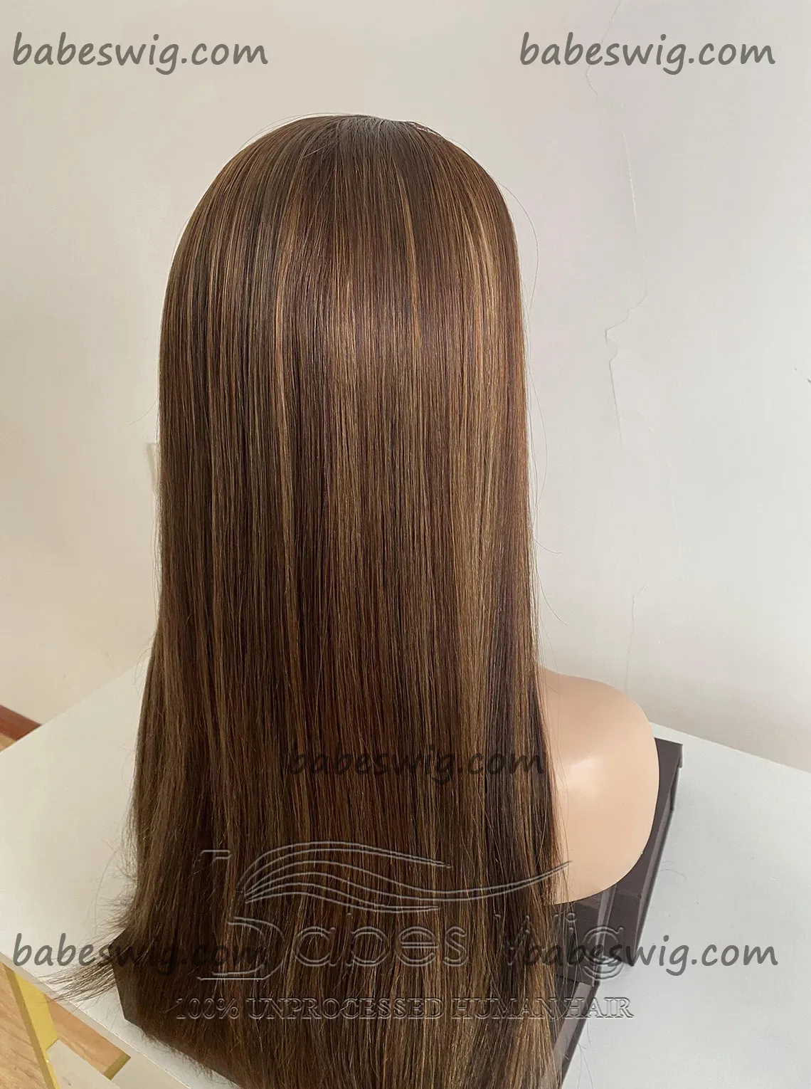 Glueless Long Soft Straight Medium Brown Base Color With Blonde Highlights Human Hair Silk Top Lace Front Wigs Wavy Silk Base Human Hair Wig for Women-BabesWIG