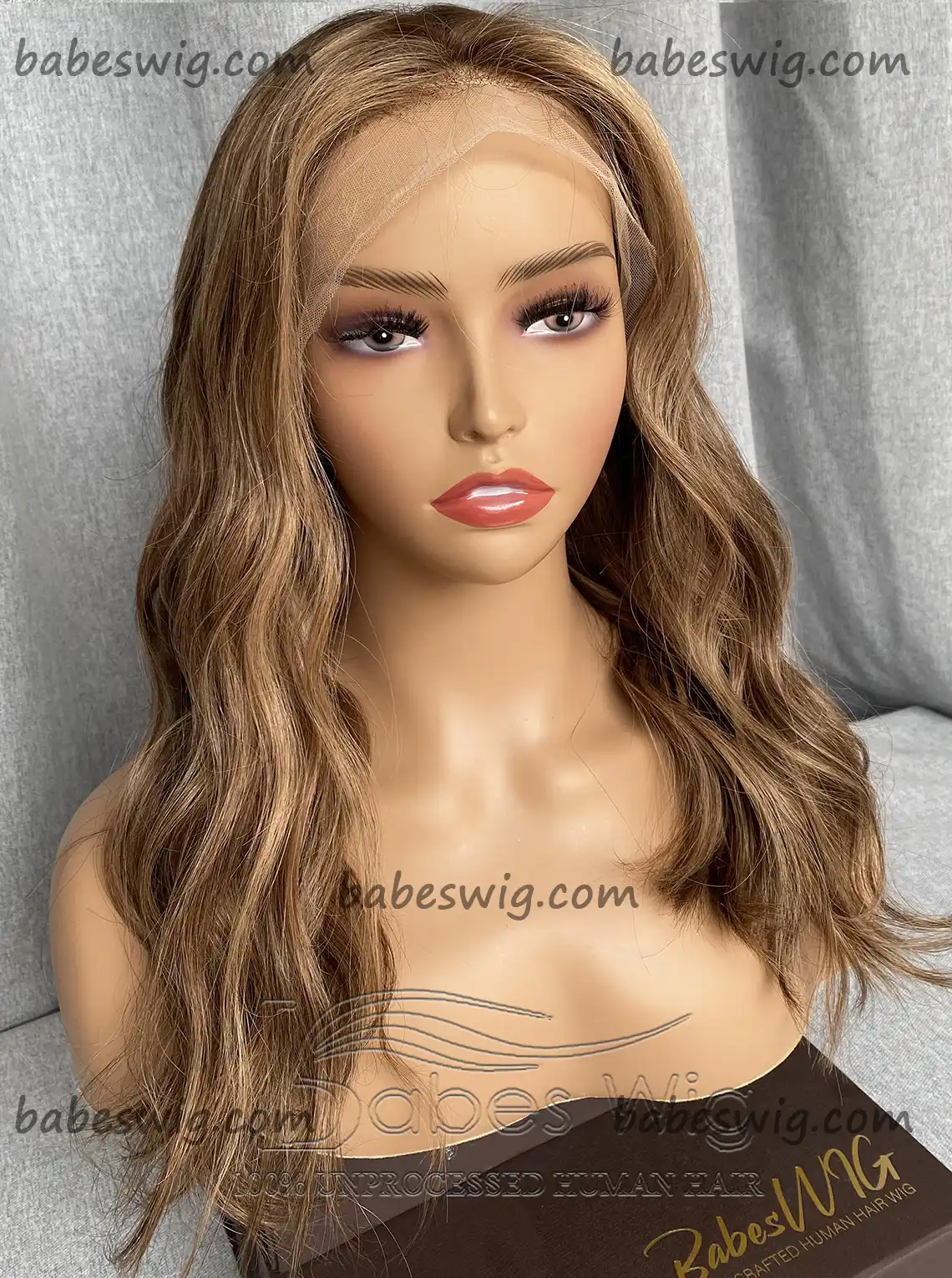 Beautiful Soft Balayage Wavy Glueless Lace Front Human Hair Wig Light Hair Color Best Human Hair Lace Front Wigs For White Women-BabesWIG