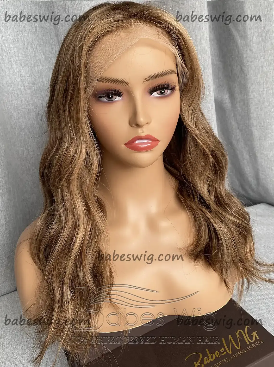 Beautiful Soft Balayage Wavy Glueless Lace Front Human Hair Wig Light Hair Color Best Human Hair Lace Front Wigs For White Women-BabesWIG