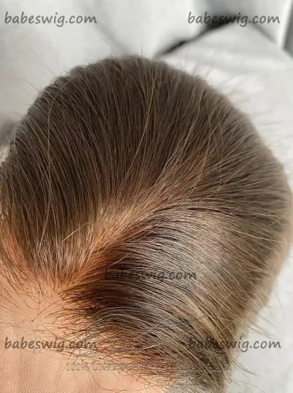 8*8 Brunette Brown Straight Breathable Human Hair Lace Top Toppers for White Women Clip on hair topper Crown Hair Toupee Hairpiece -BabesWIG