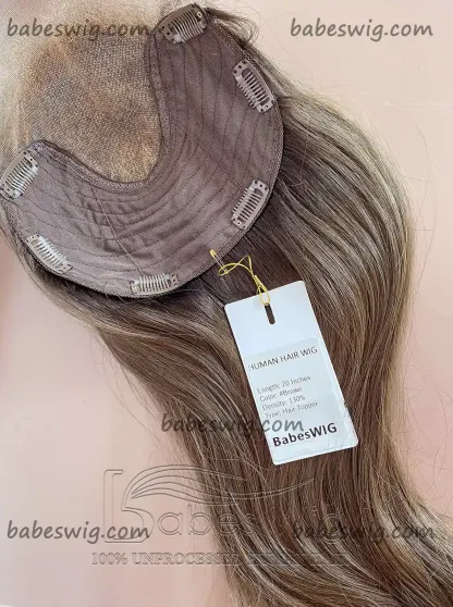 9*9 Lace Front Topper Ash Brown Straight Human Hair Lace Topper for White Women with Thinning Crown Hair Toupee Hairpiece-BabesWIG