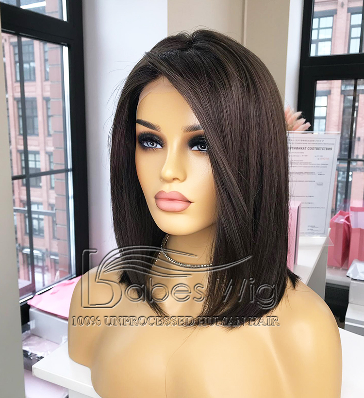 Short Cut Bob Wig Dark Brown 13*6 Lace Front Human Hair with & Silk Top Lace Front Wigs for Women 