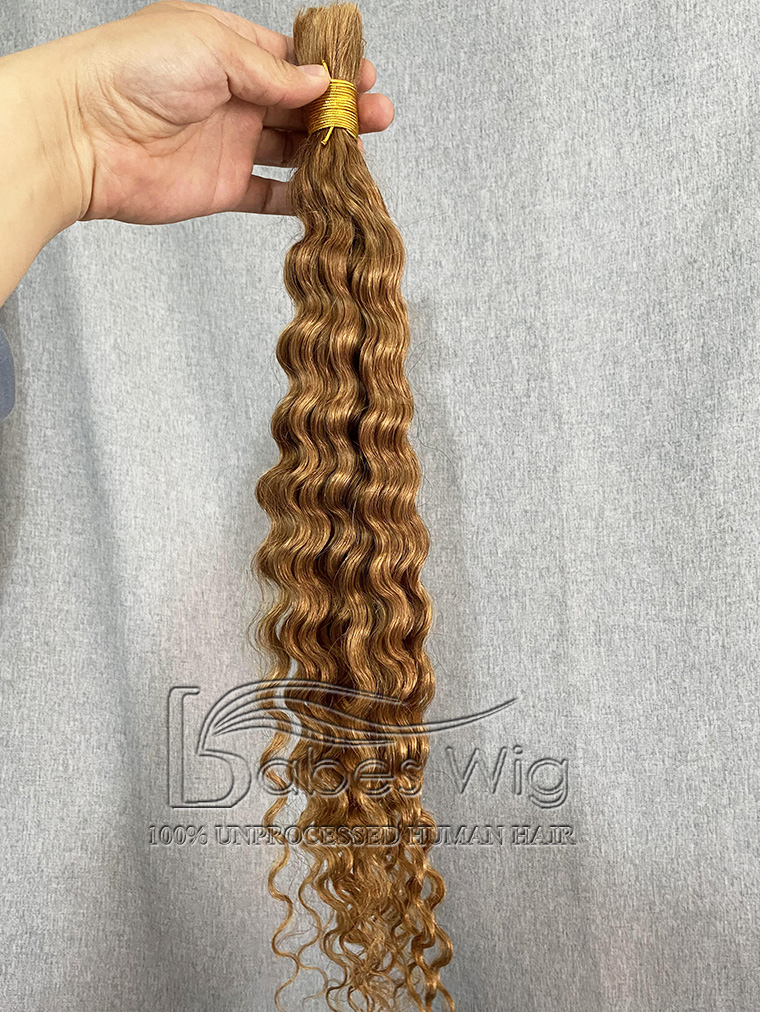 Blonde 100% Brazilian Virgin Human Hair Deep Curly Bulk Hair For Braiding Color #27 Curly Human Hair Curly Hair Bulk Hair No Weft-BabesWIG