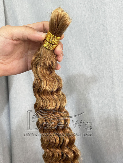 Blonde 100% Brazilian Virgin Human Hair Deep Curly Bulk Hair For Braiding Color #27 Curly Human Hair Curly Hair Bulk Hair No Weft-BabesWIG