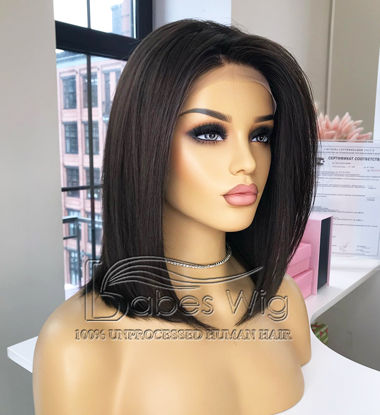 Short Cut Bob Wig Dark Brown 13*6 Lace Front Human Hair with & Silk Top Lace Front Wigs for Women 
