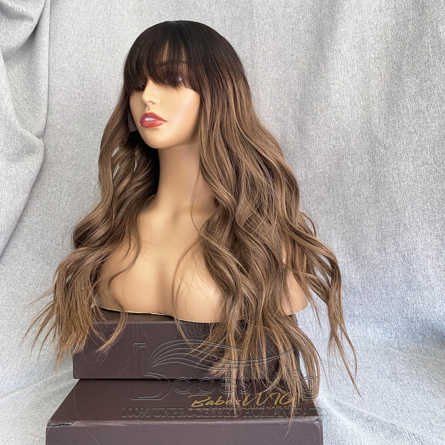Ombre Real Remy Human Hair Lace Front Wigs with Bangs For Caucasian