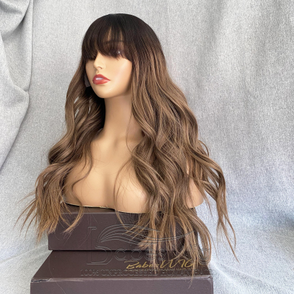 Ombre Real Remy Human Hair Lace Front Wigs with Bangs For Caucasian