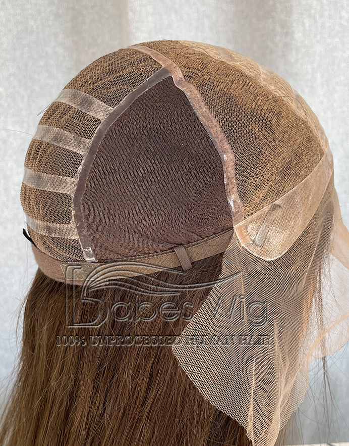   Silk Top Medical Wig Full hand tied glueless Silk Top Human Hair Wig Ash Brown Straight Hair Wig-BabesWIG